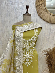 Olive Embroidered Elegance Organza Unstitched suit