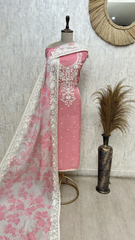 Olive Embroidered Elegance Organza Unstitched suit