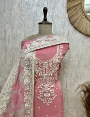 Olive Embroidered Elegance Organza Unstitched suit