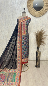 Midnight Floral Heritage Unstitched Maheshwari suit