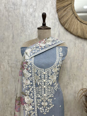 Blush Floral Embroidered Organza Unstitched suit