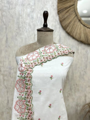 White Blossom Mul chanderi Embroidered Suit