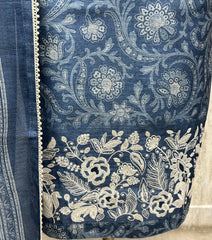 Indigo Floral Elegance linen Unstitched suit