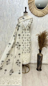Elegant Ivory Floral Tissue linen Unstitched suit