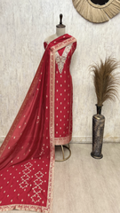 Zari-Mohar Dola silk Unstitched Suits