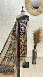 Olive Floral Elegance Cotton Unstitched suit
