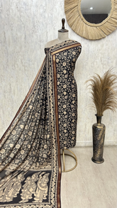 Elegant Floral Black Drape Maheshwari Unstitched suit