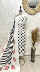 Floral Polka Mul chanderi Unstitched suit