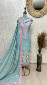 Floral Lace Garden Mul Chanderi Unstitched Suit