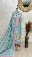 Floral Lace Garden Mul Chanderi Unstitched Suit