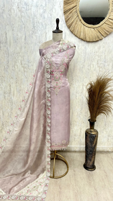 Rose Embroidered Glass Organza Unstitched Suit