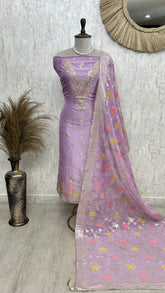 Tissue Unstitched Suit Set With Gotta & Pearl Work