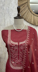 Tissue Linen Unstitched suit with Pita work