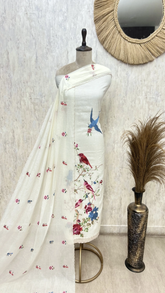 Graceful Mul Unsitched Suit with Bird Motif