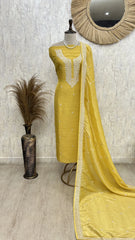Linen unstitched suit with Intricate Hand Embroidery
