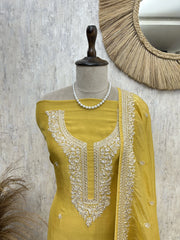 Linen unstitched suit with Intricate Hand Embroidery
