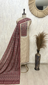 Handcrafted Embroidered Jamdani Linen Unstitched Suits