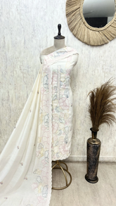 Scallop Edge Floral Mul Chanderi Unstitched Suits