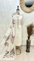 Off-White Rose Cutwork Ensemble Unstitched Suits