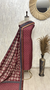Woven Stripe Bagru Maheshwari Unstitched Suits