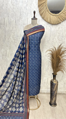 Woven Stripe Bagru Maheshwari Unstitched Suits