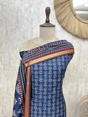 Woven Stripe Bagru Maheshwari Unstitched Suits