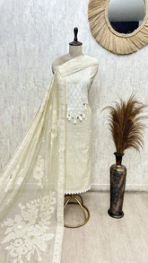 The Tassel Yoke Jamdani Linen Unstitched Suits