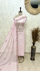 Swan and Flowers Elegance Mul Chanderi Unstitched Suits