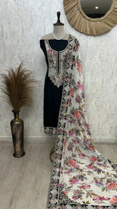 Organza Unstitched Suit Set With Zari Embroidery