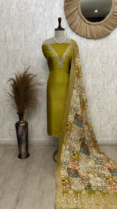 Tissue Unstitched Suit Set With Printed Dupatta