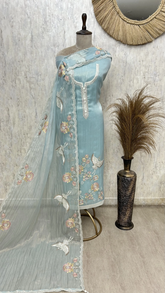 Ethereal Bloom Glass Organza Unstitched Suit