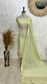 Zardozi Work On Tissue Unstitched Suit Set