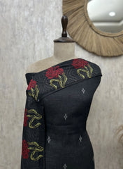 Botanical Border Linen Unstitched Suit with Graphic Wave Dupatta