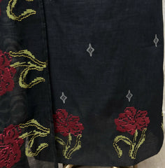 Botanical Border Linen Unstitched Suit with Graphic Wave Dupatta