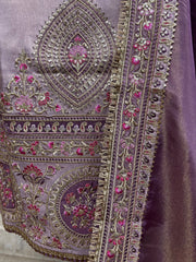 Tissue Unstitched Suit Set Featuring Tissue Dupatta