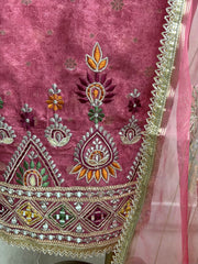 Tissue Unstitched Suit Set With Organza Dupatta