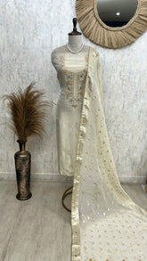 Tissue Unstitched Suit Set With Dola Silk Dupatta