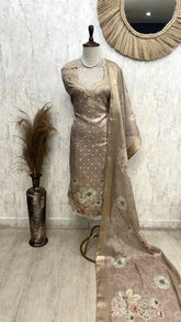 Tissue Unstitched Suit Set Featuring Sequence And Banarasi Weaving