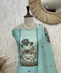 Ethereal Sage Elegance jamdani linen Unstitched Suit