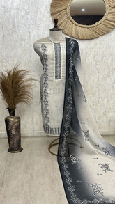 Monochrome Floral Elegance Unstitched Suit
