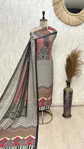 Intricate Chevron Print Maheshwari Cotton Unstitched Suits