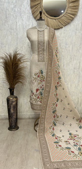 Elegant Beige Heritage tissue Unstitched Suit