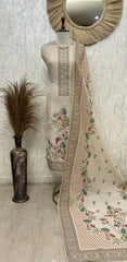 Elegant Beige Heritage tissue Unstitched Suit