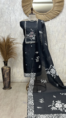Black Floral Elegance Unstitched Suit