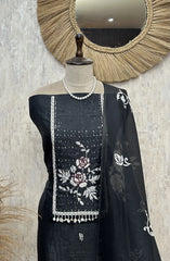 Black Floral Elegance Unstitched Suit