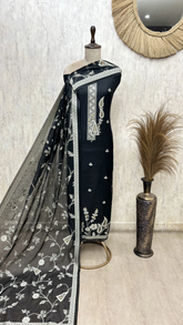 Midnight Flora Jamdani Linen Unstitched Suits