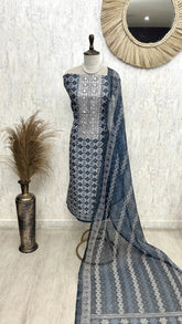 Printed Maheshwari Unstitched Suit Set With Maheshwari Dupatta