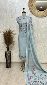 Birdsong Floral Elegance Linen Unstitched Suit