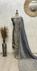 Smoky Zari Elegance Burberry Tissue Unstitched Suit