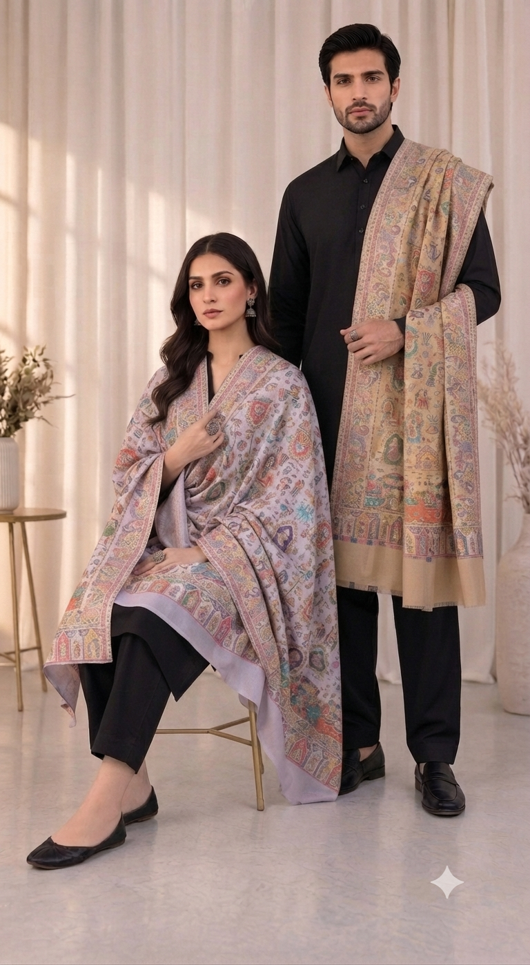 Heritage Reverie Semi Pashmina Reversible Stoles With Currated Box Packaging